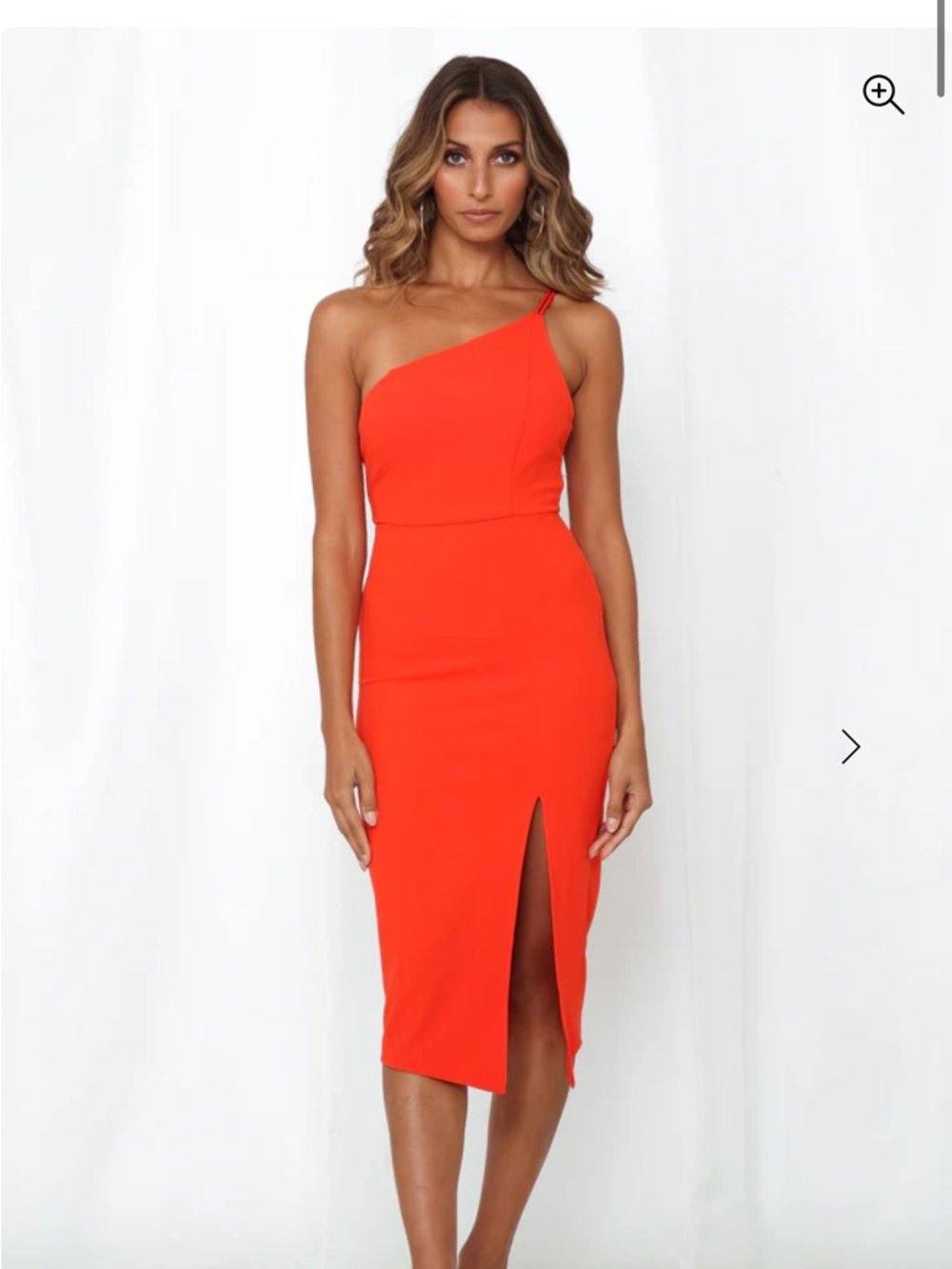 Hello Molly orange one-Shoulder Midi Dress with Front Slit